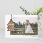 Rustic Wood Tree Ornament Married Kerstfoto Feestdagenkaart (Staand voorkant)
