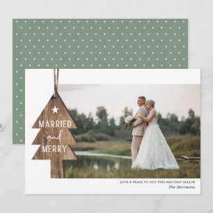Rustic Wood Tree Ornament Married Kerstfoto Feestdagenkaart