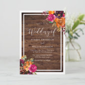 Rustic Wood Tropical Autumn Flowers Wedding Kaart (Staand voorkant)
