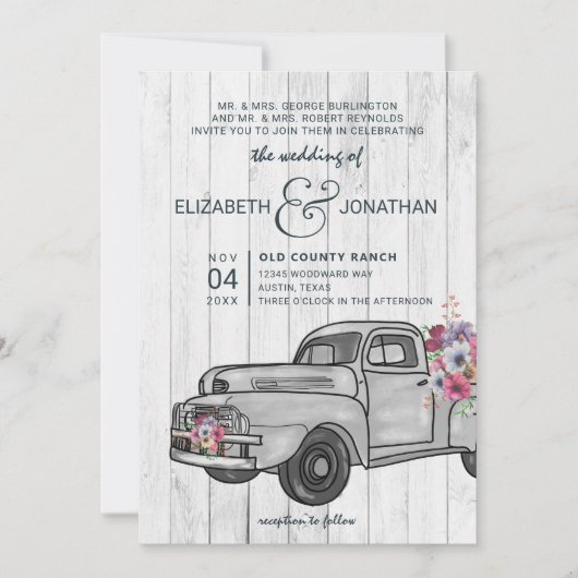 Rustic Wood  Truck Boho Wedding Invitation Kaart (Voorkant)