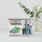 Rustic Wood Truck Script-kerstfoto Feestdagenkaart (Staand voorkant)