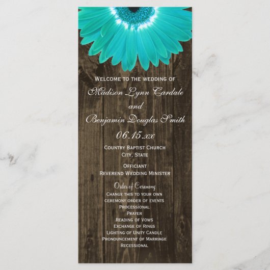 Rustic Wood Turquoise Gerber Daisy Programmes de m (Devant)