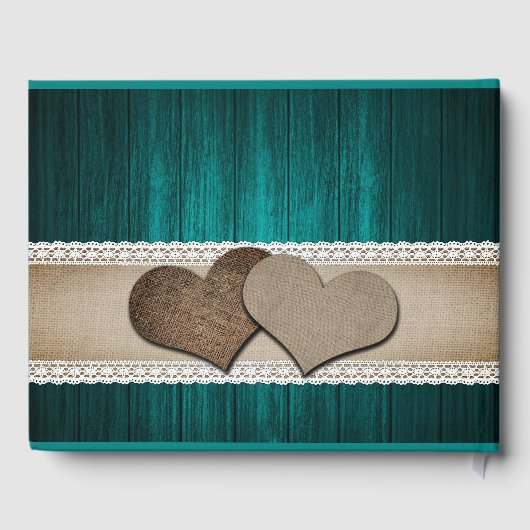 Rustic Wood Turquoise Tournesol Mariage Livre d'in (Verso)