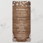 Rustic Wood Twinkle Lights Lace Wedding Programme<br><div class="desc">Rustic Wood Twinkle Lights Lace Wedding Programme Modèle. (1) Pour plus de personnalisation,  cliquez sur le lien "customiser plus loin" et utilisez notre outil de conception pour modifier ce modèle. (2) Si vous avez besoin d'aide ou d'articles correspondants,  veuillez me contacter.</div>