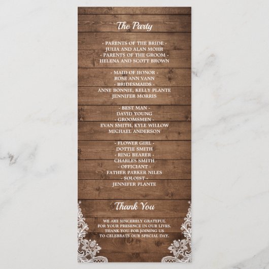 Rustic Wood Twinkle Lights Lace Wedding Programme Programma (Achterkant)
