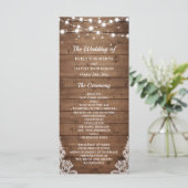 Rustic Wood Twinkle Lights Lace Wedding Programme Programma (Staand voorkant)