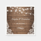 Rustic Wood Twinkle Lights Lace Wedding Servet (Voorkant)
