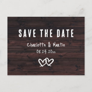 Rustic Wood Two Hearts Wedding Save the Date Briefkaart