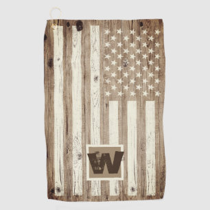 Rustic Wood USA Vlag Monogram Golfhanddoek