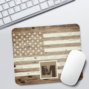 Rustic Wood USA Vlag Monogram Muismat