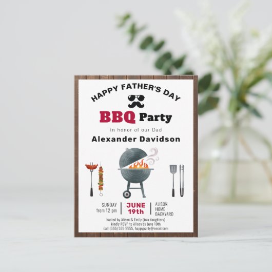 Rustic Wood Vaderdag BBQ Uitnodiging (Staand voorkant)