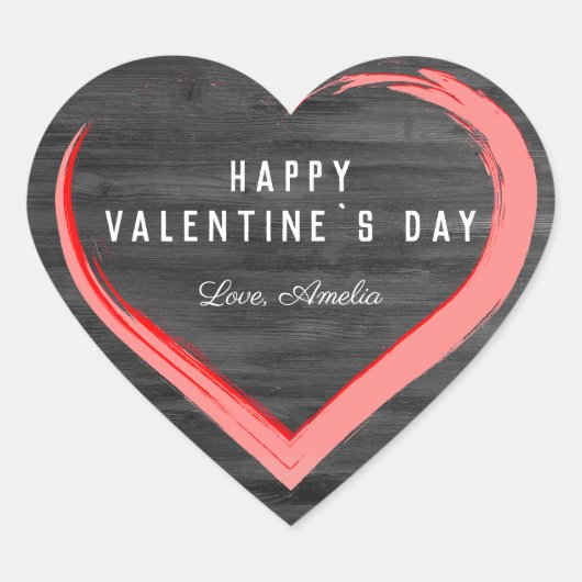 Rustic Wood Valentijn Day Roze hart met naam Hart Sticker (Voorkant)