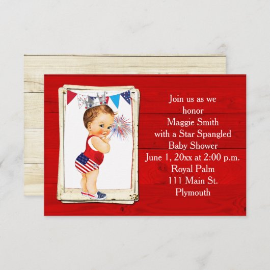 Rustic Wood Vierde Baby shower Uitnodiging juli (Voorkant / Achterkant)