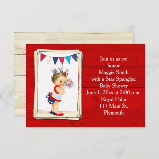Rustic Wood Vierde juli Baby shower Uitnodiging (Voorkant / Achterkant)