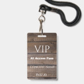 Rustic Wood VIP All Access Pass Concert Badge (Front with Lanyard)