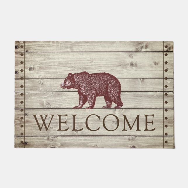Rustic Wood Walking Beer Welkom Doormat Deurmat (Voorkant)