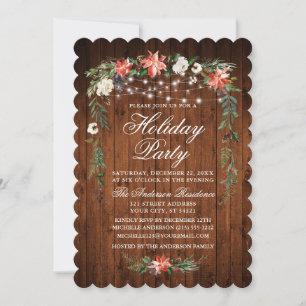 Rustic Wood Waterverf Poinsettia Lights Kaart