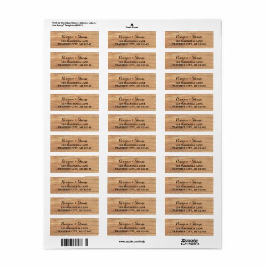 Rustic Wood Wedding Address Etiket (Full Sheet)