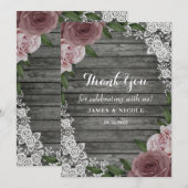 Rustic Wood Wedding Floral Pink Roses Gray Bedankkaart (Voorkant / Achterkant)