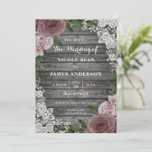 Rustic Wood Wedding Floral Pink Roses Gray Kaart (Staand voorkant)