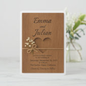 Rustic Wood Wedding Invitation with Heart Cutout & (Debout devant)