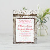 Rustic Wood Wedding Inviting Red Lettering Kaart (Staand voorkant)