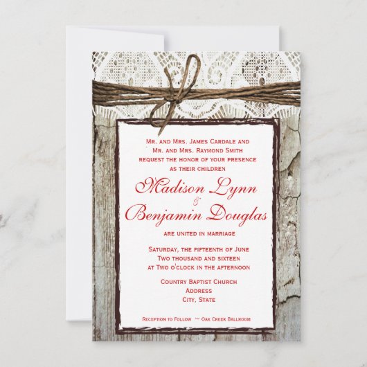 Rustic Wood Wedding Inviting Red Lettering Kaart (Voorkant)