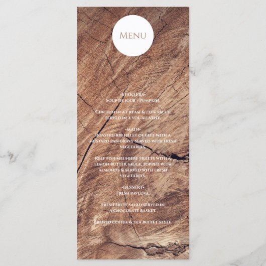 Rustic Wood Wedding Menu (Voorkant)