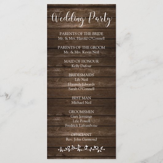 Rustic Wood Wedding Programme Programma (Achterkant)