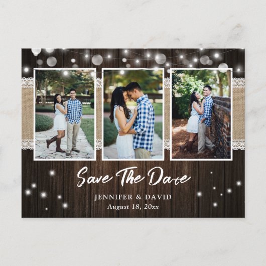 Rustic Wood Wedding Save the Date Photo Briefkaart (Voorkant)