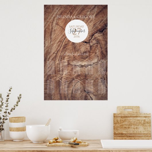 Rustic Wood Wedding Seating Chart Poster (Keuken)