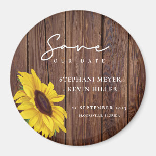 Rustic Wood Wedding Sunflower Save the Date Magneet