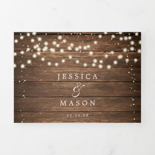 Rustic Wood Wedding Tri-Fold Invitations RSVP Drieluik Uitnodiging (Cover)