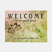 Rustic Wood Welkom Harten Aangepaste naam Doormat Deurmat (Voorkant)