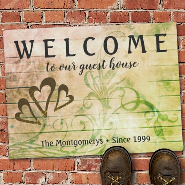 Rustic Wood Welkom Harten Aangepaste naam Doormat Deurmat (Creator heeft geüpload)