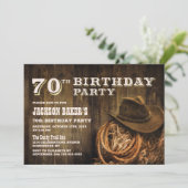 Rustic Wood Western 70th Birthday Party Kaart (Staand voorkant)