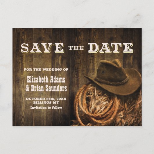 Rustic Wood Western Wedding Save-the-Date Aankondigingskaart (Voorkant)