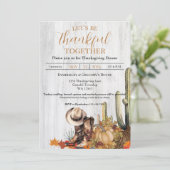 Rustic Wood Westerne thema Thanksgiving Diner Inv Kaart (Staand voorkant)