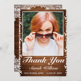 Rustic Wood & White Lace Afstuderen Foto: Y Bedankkaart