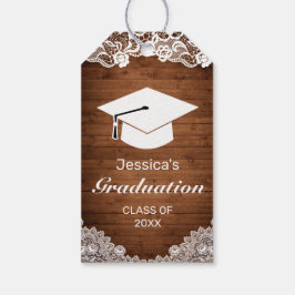 Rustic Wood White Lace Afstuderen Gefeliciteerd Cadeaulabel