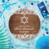 Rustic Wood & White Lace Bar Bat Mitzvah Papieren Bordje (Feest)