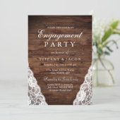 Rustic Wood White Lace Engagement Invitation (Debout devant)
