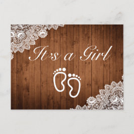 Rustic Wood & White Lace Het is een meisje Aankondigingskaart