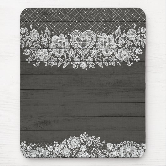 Rustic Wood & White Lace Lacy Farmhouse Muismat (Voorkant)