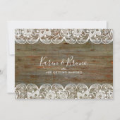 Rustic Wood & White Lace Lijst Wedding Invitation Kaart (Achterkant)