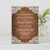 Rustic Wood & White Lace Wedding Kaart (Staand voorkant)