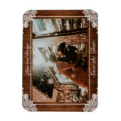 Rustic Wood & White Lace Wedding Magneet (Verticaal)