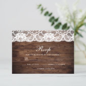 Rustic Wood  White Lace Wedding RSVP Kaartje (Staand voorkant)