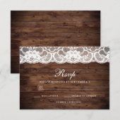 Rustic Wood  White Lace Wedding RSVP Kaartje (Voorkant / Achterkant)