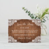 Rustic Wood & White Lace Wedding Save The Date (Staand voorkant)